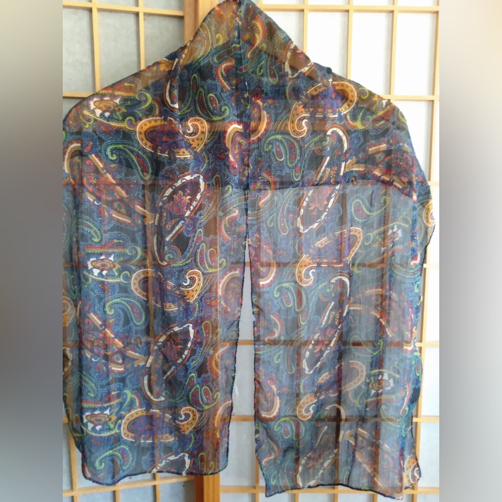 Navy Blue Multicolor Paisley Rectangular Scarf Sh… - image 2